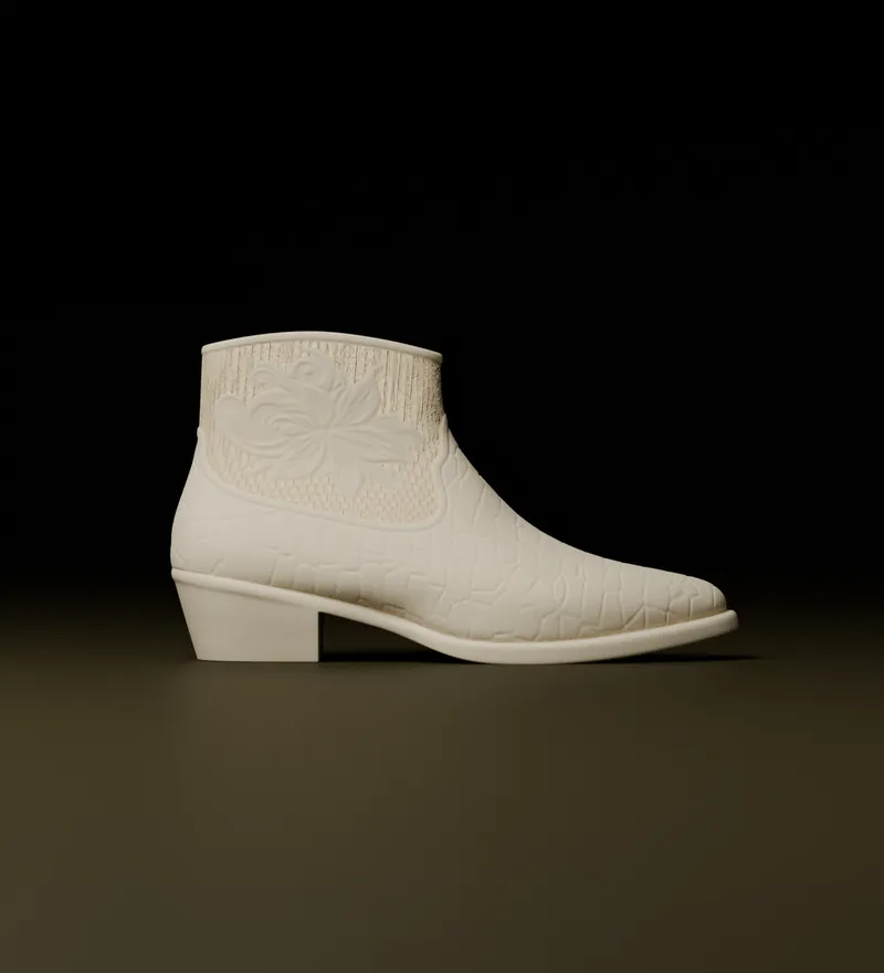 Cream sculpted cowboy boot render